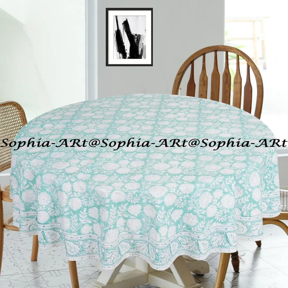 مفرش طاولة مستدير 72 6 مقاعد مطبوع عليه كتلة قطنية خارجية - قابل للغسل للفناء والتخييم وحفلات العطلات واستخدام المطبخ الداخلي #2