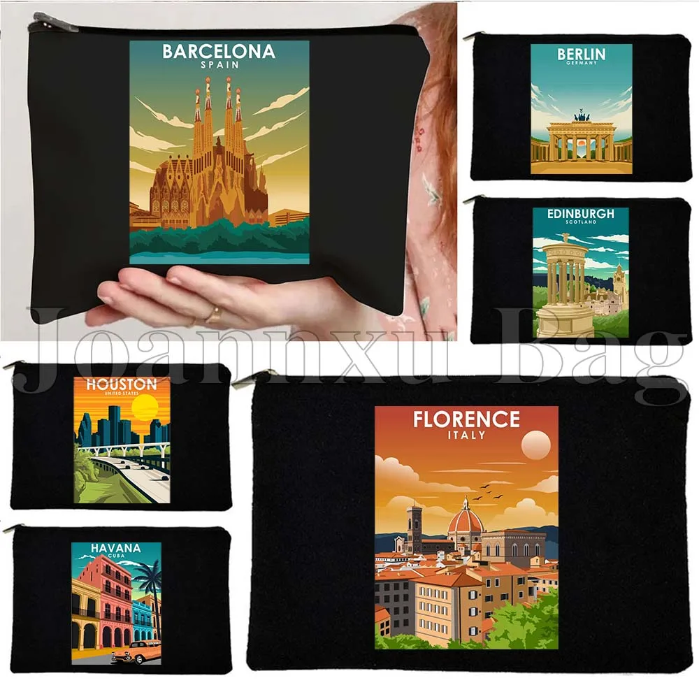 

Bangkok Thailand Barcelona Spain Berlin Boston Dublin Edinburgh Hamburg Florence Italy Cosmetic Bag Makeup Bag Pencil Case Pouch