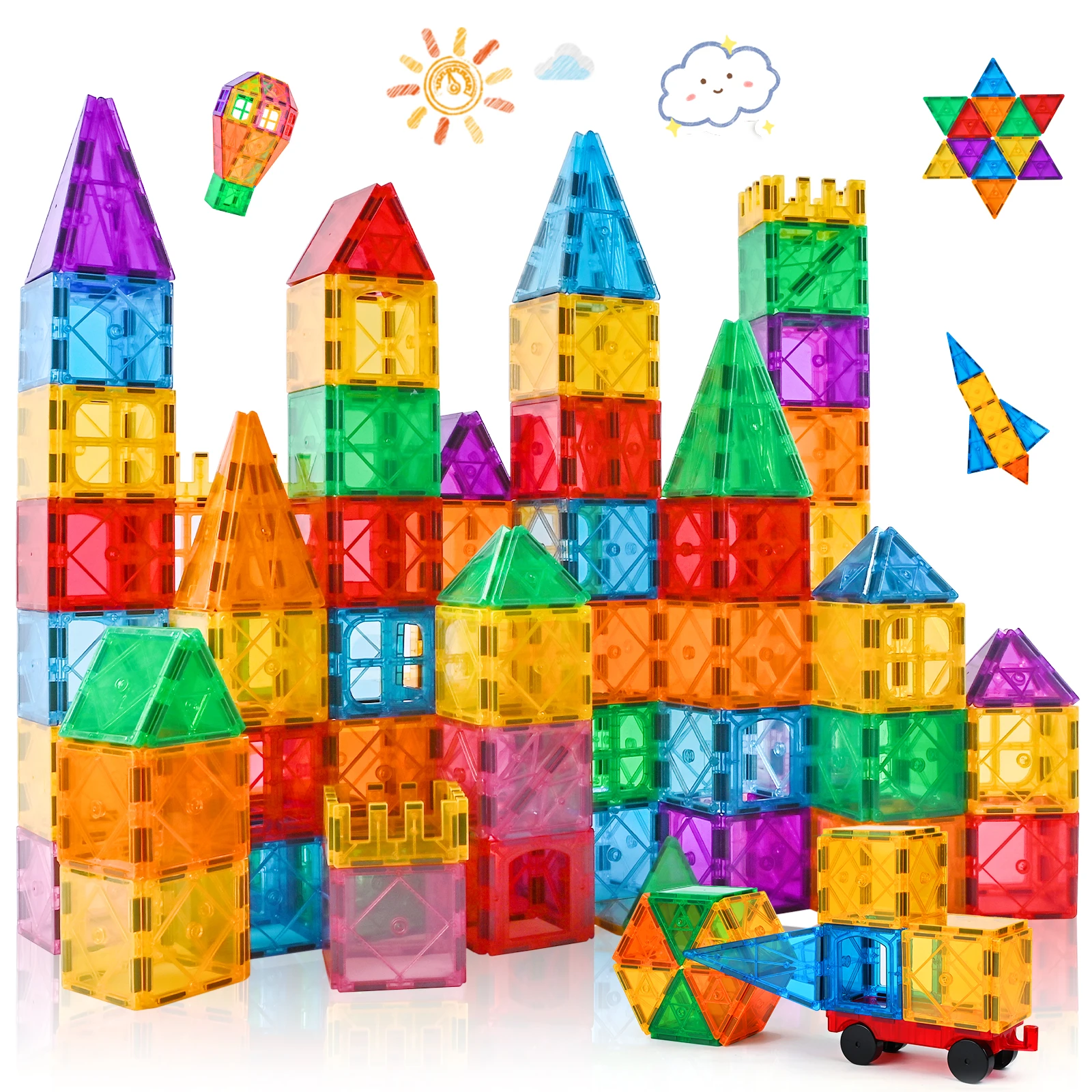 Magnetic Tiles 72PCS Magnetic Building Blocks STME Toys Magnets for Kids Preschool Learning Educational Construction Toys for 3+