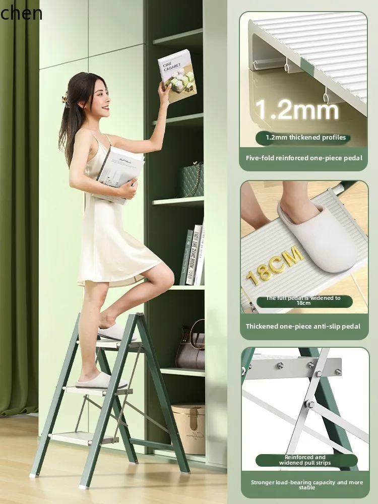 HT Multifunctional Folding Ladder Thickened Aluminum Alloy Herringbone Flower Frame  Three or Four Steps Stairs Portabler Stool