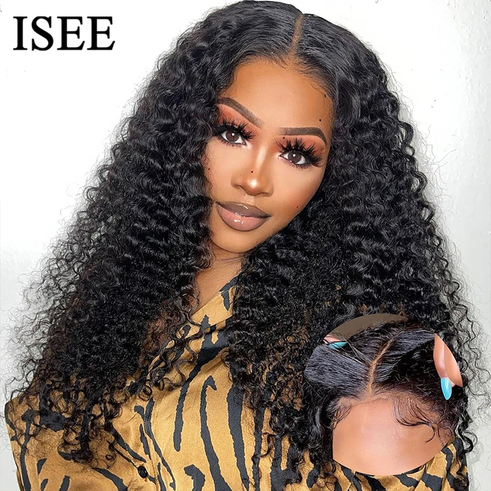 ISEE Hair HD Transparent Glueless Deep Wave Wig 6x4 Lace Front Wigs Human Hair Wear And Go Curly Lace Closure Wigs PrePlucked