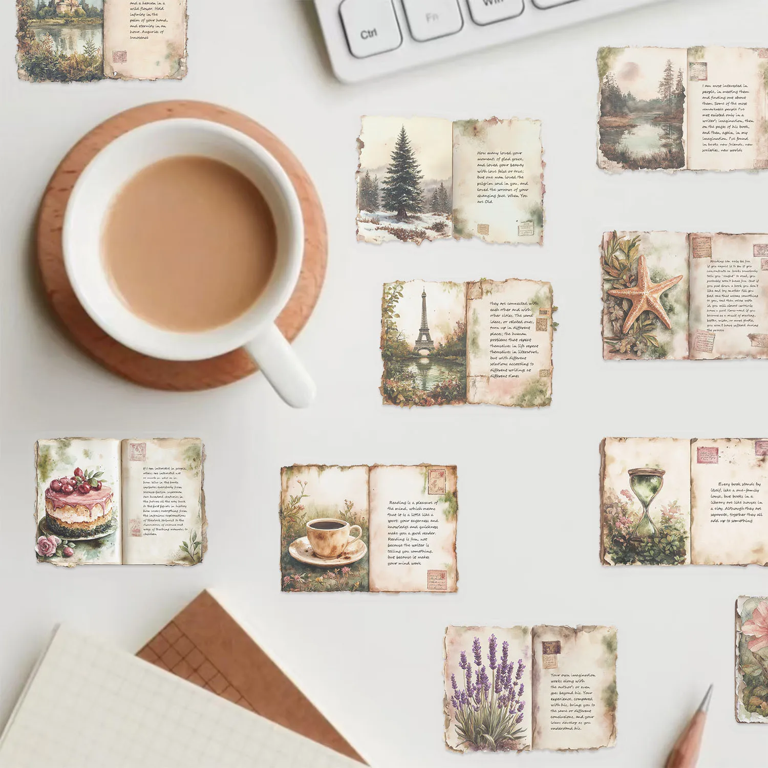 50/100개 투명 PET 레트로 수채화 다이어리 스티커 팩 방수 장식용 기타 노트북 물컵 스티커