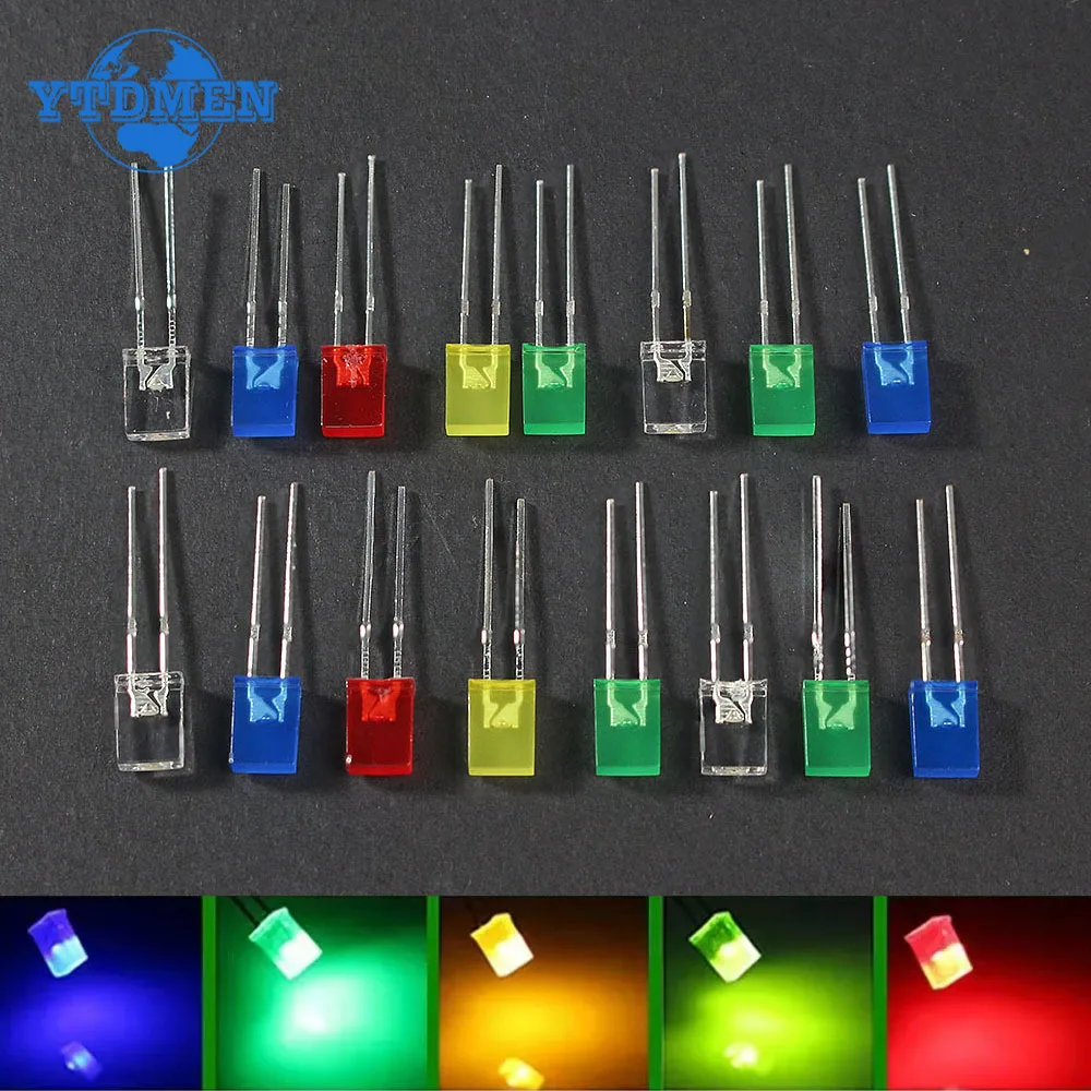 100pcs/lot Square 2*5*7mm LED Diode 2X5X7mm 5 Colors Red Yellow Green Blue White LED Light-emitting Diode Kit for DIY Electronic