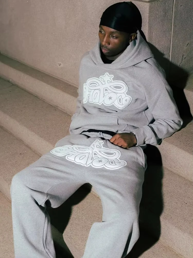 

Осень-зима Y2K Harajuku хип-хоп комплект из 2 предметов с капюшоном топы повседневные спортивные штаны костюм мужская модная уличная одежда с принтом