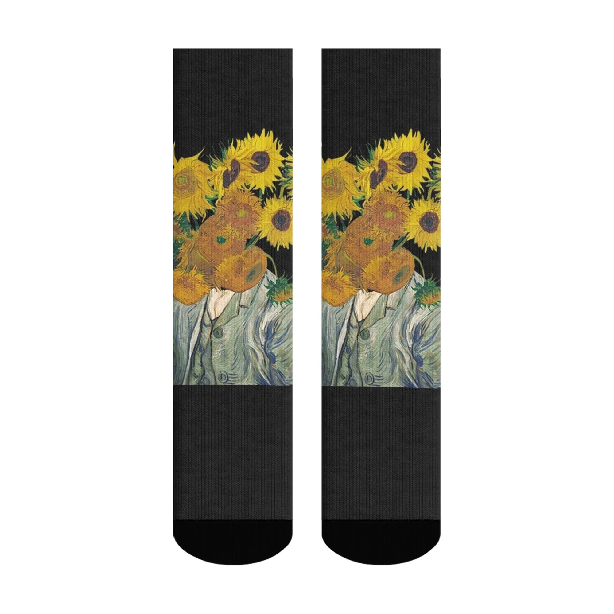 

Van Gogh Sunflowers Art Socks，Post - Impressionist Self - Portrait Design，Black Crew Socks for Art Enthusiasts & Painter Fans