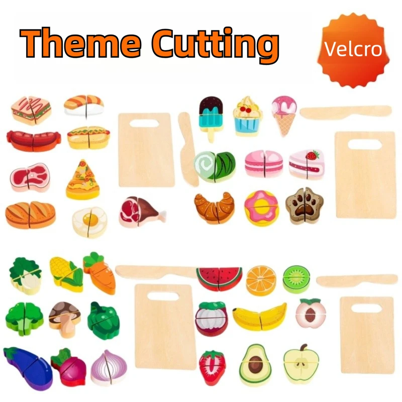 Giocattoli da cucina in legno Simulazione Finta Taglio Frutta Verdura Gelato Giocattolo alimentare Giocattoli educativi Montessori per bambini