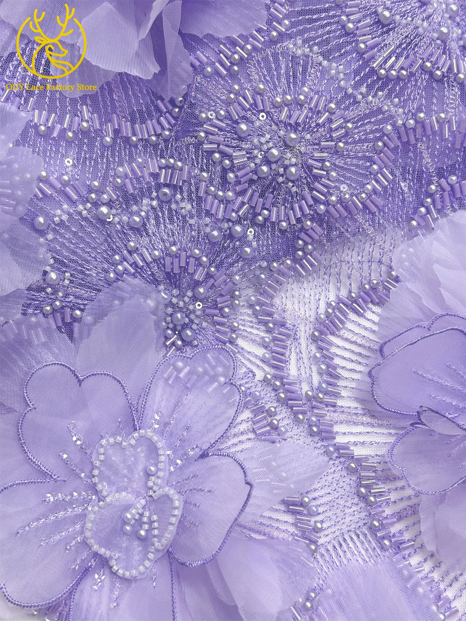 Hochwertige Exquisite 3D-Stickerei Blumen-Tüllspitze Hochwertige Afrikanische Perlen-Pailletten-Spitze Französischer Tüll Hochzeitskleid-Stoff – Detail 26
