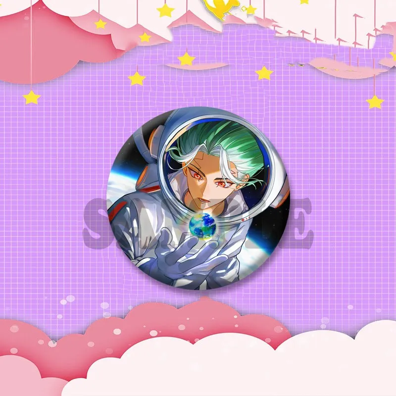 D-Dr. STONE Anime Coin Badges Cartoon Senku Ishigami Ginro Button Pins Manga Round Brooch for Backpack Hat Jewelry Accessories - view 4