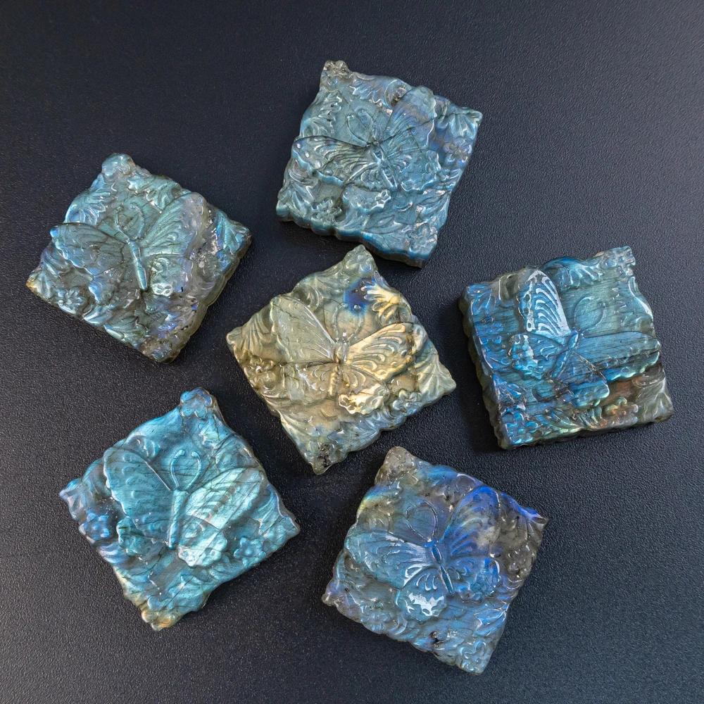 1Pcs Blue Flash Labradorite Pendant Butterfly Engraving Stone Necklace for Jewelry Making DIY Bracelet Earrings 29X29X8MM