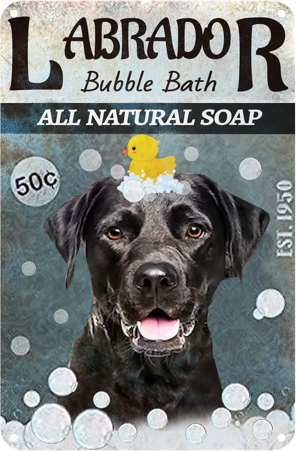 1p,Black Labrador Bubble Bath Funny Tin Sign Vintage Fine Cave Art Decorations Metal Sign Wall Decor 12x8 Inches