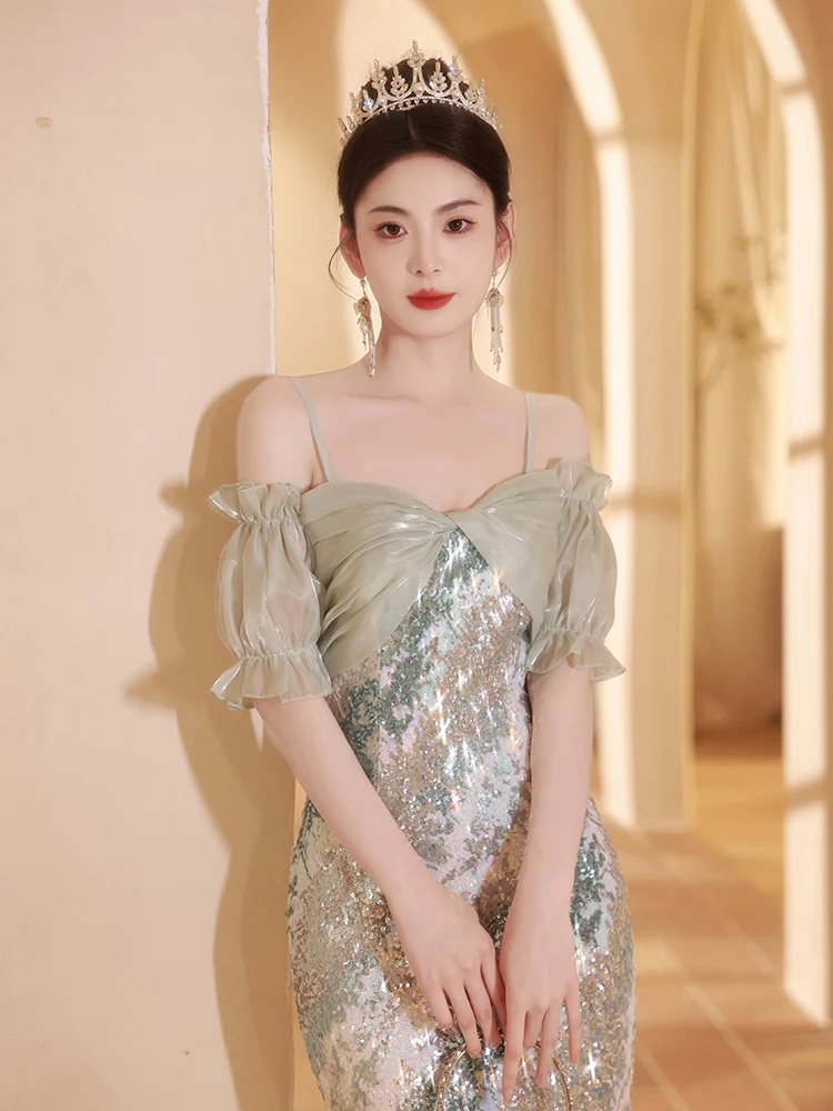 

Изысканное вечернее платье без бретелек с блестящими пайетками и богатой отделкой, на одно плечо, для взрослых, мода 2025, роскошное праздничное платье