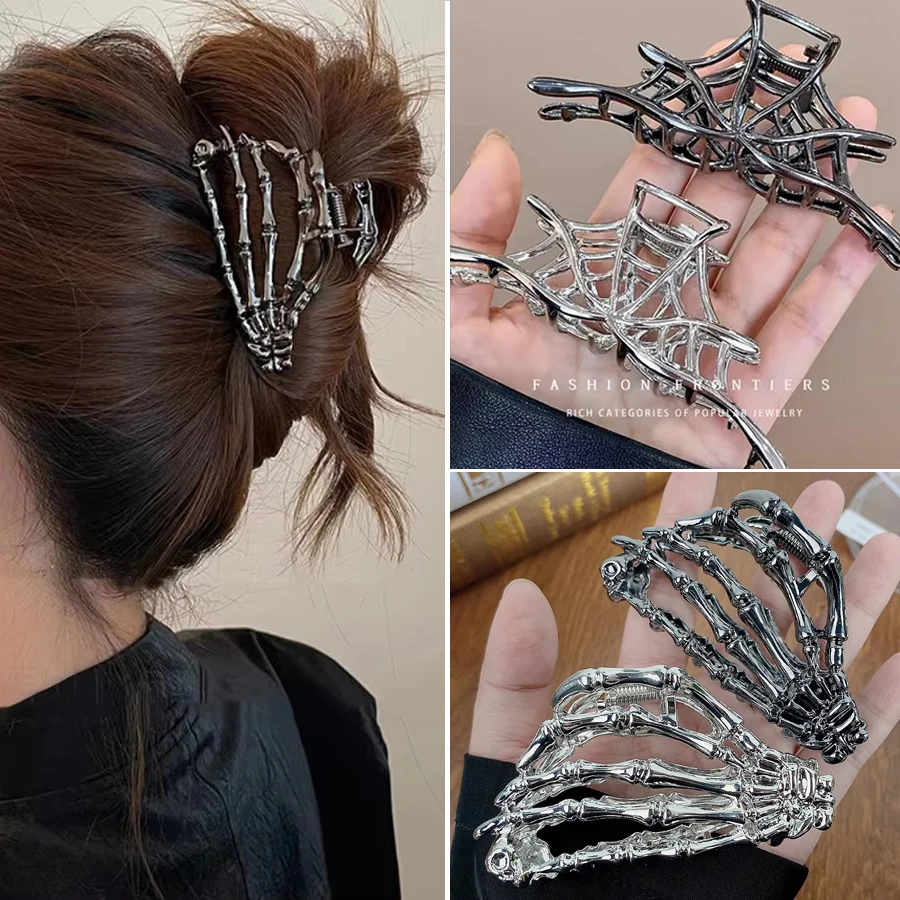 Punk Halloween Spider Skeleton Hand Hair Claw Clips for Women Metal Shark Clamp Gothic Crab Hair Accessories Girls Hairpin