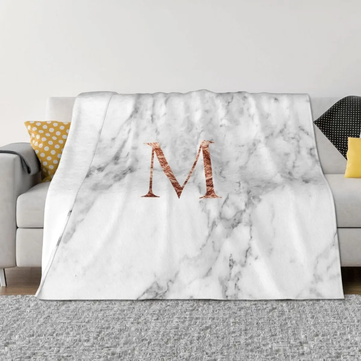 

Monogram rose marble M Throw Blanket Decorative Sofa Heavy Decorative Beds warm for winter Blankets