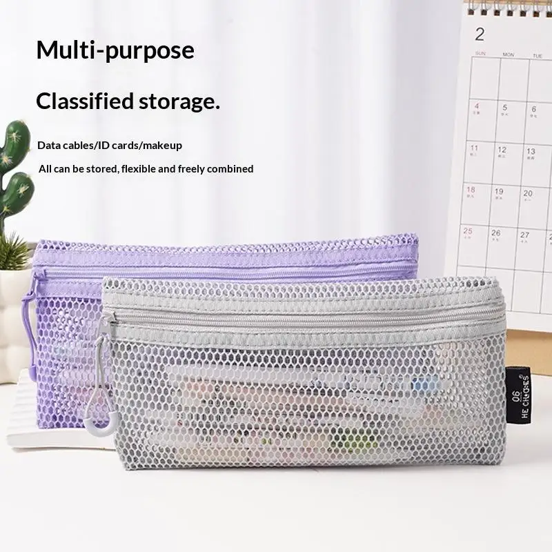 Breathable Mesh Zipper Storage Pouch Visible Large Capacity For Cosmetics Stationery Cables Travel Organizer