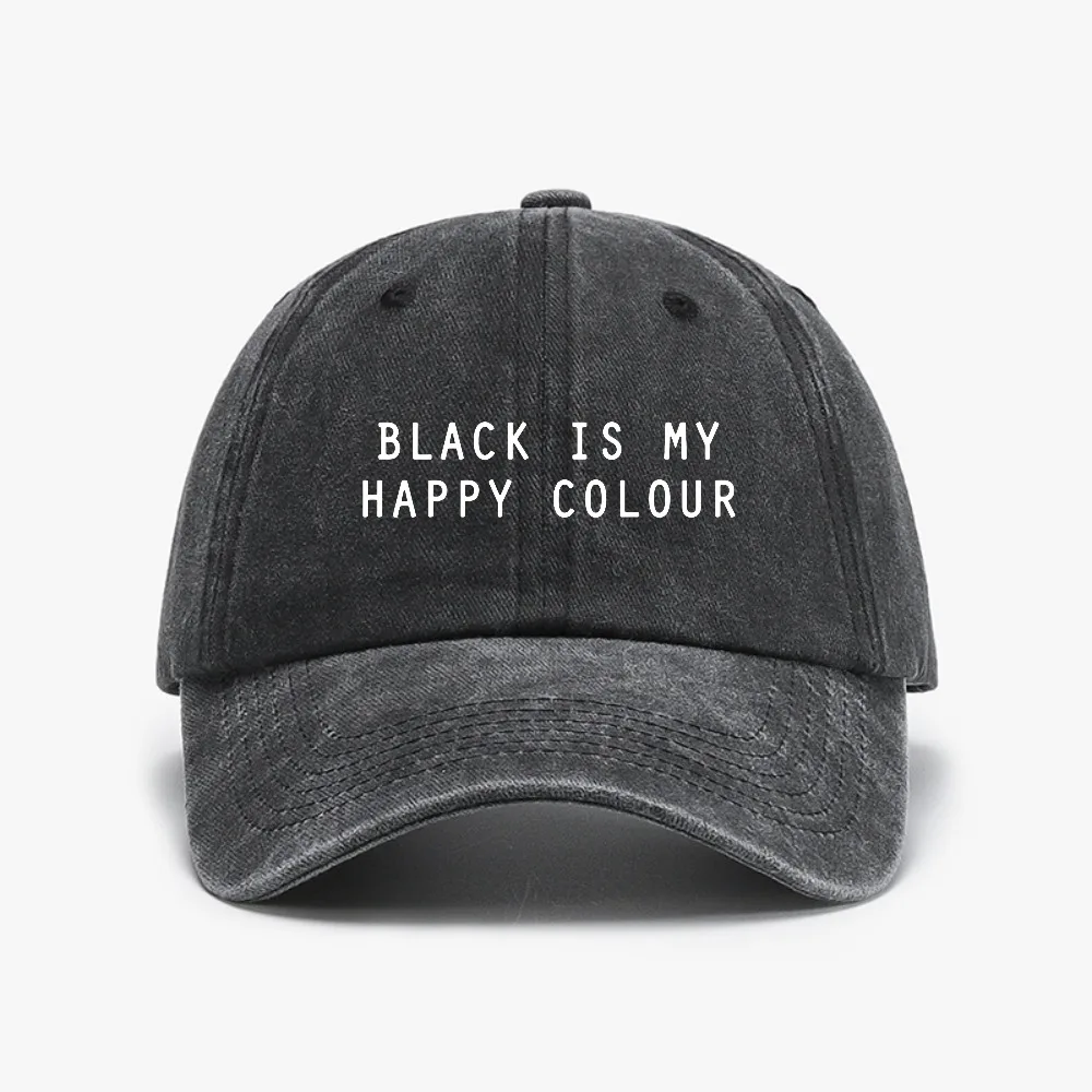 

Black Is My Happy Color Dark Humor Vintage Washed Cowboy Baseball Cap Fashion Casual Couple hat Soft Top Hats