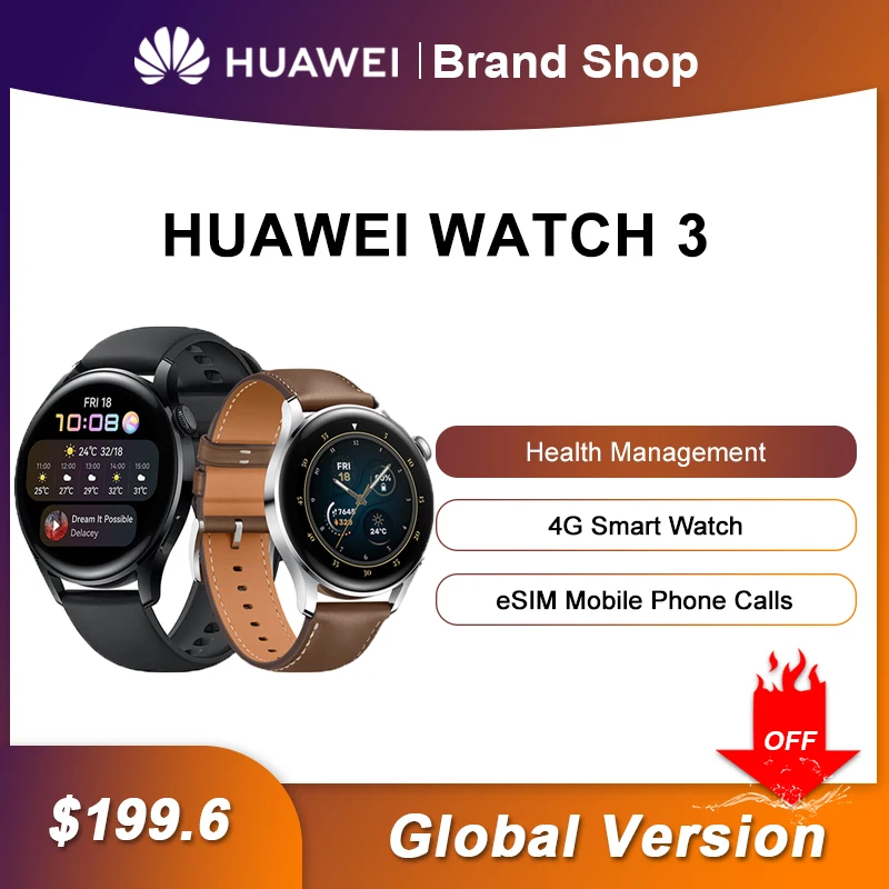 

New Original HUAWEI WATCH 3 Active Sports Smartwatch eSIM Independent Call HarmonyOS Body Temperature Detection NFC WATCH