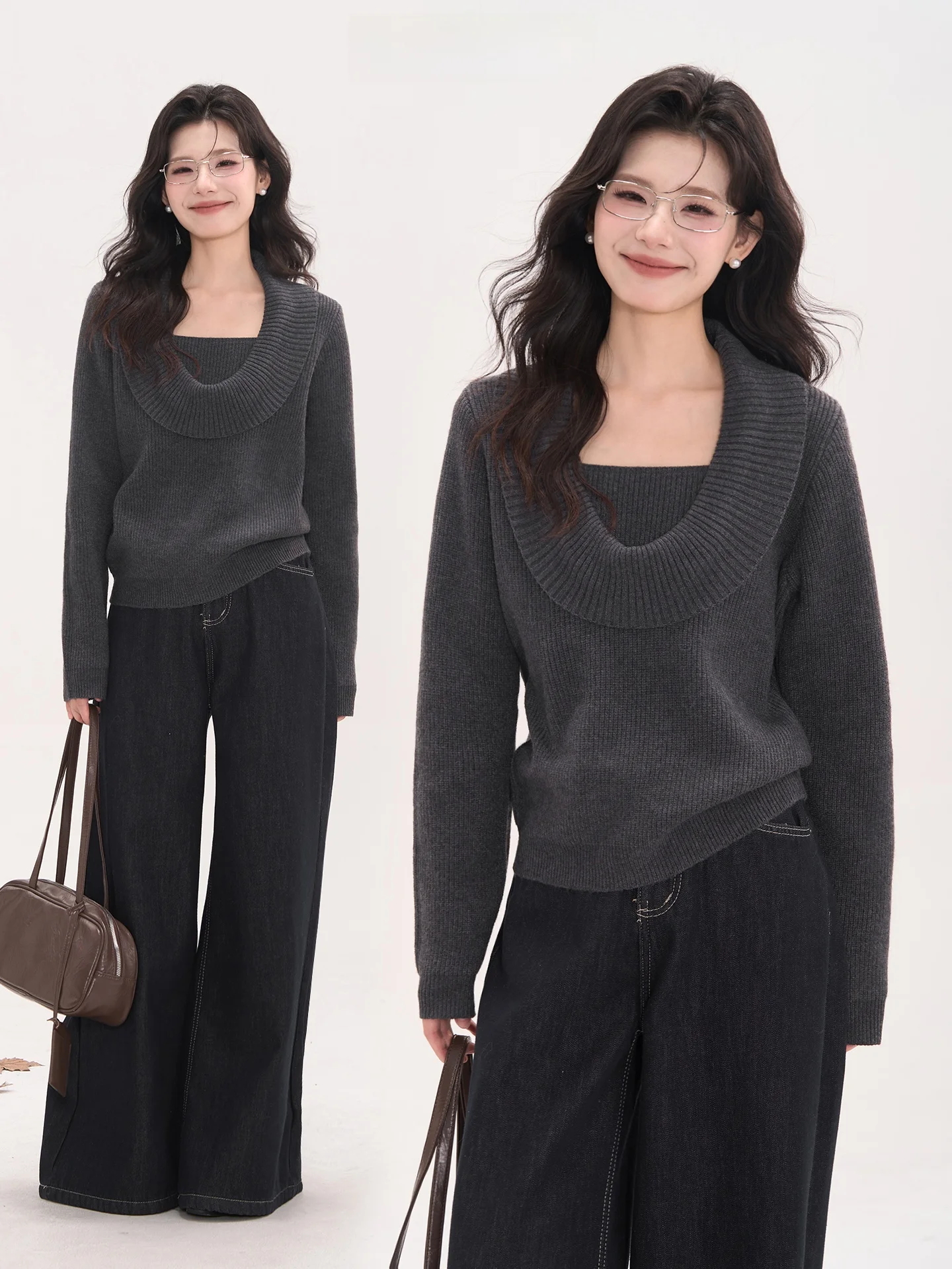 

Heme Knitted Long Sve Women's Sweater Large U-ne Pit Stripe Winter Faionable Top Warm Thiened Autumn Winter Polyeste...