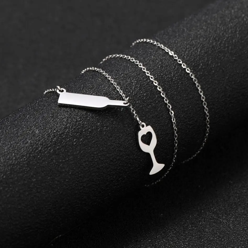 1PC Stainless Steel Necklaces Party Red Wine&Cup Love Wine Bottle Glass Pendant Chain Fashion Necklace For Women Jewelry F1563