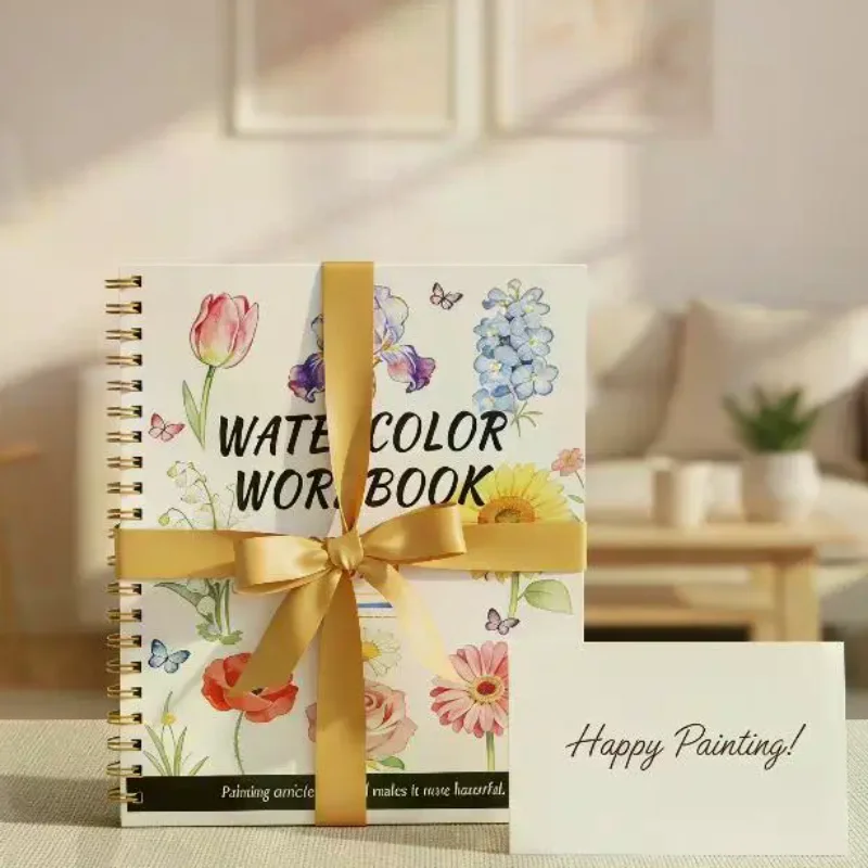 Spiral Bound Watercolor Flower Workbook Thick Paper Easy Guides For Beginners Daily Art Practice
