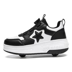 Boys Girls Rage Shoes tow Wheel Student Edition Kids Roller Skating Shoes with Retractable Wheels Adult Walking Skating Shoe