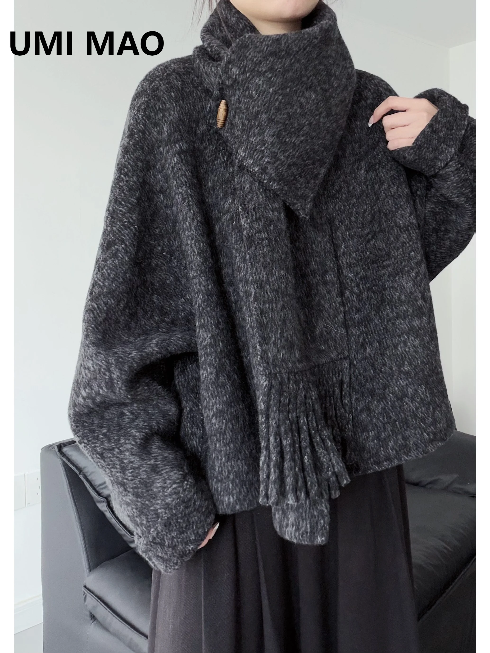 UMI MAO Niche Design Double-Sided Wool Short Coat With Horn Buttons High-End Feel For Petite Figures Coat Femme