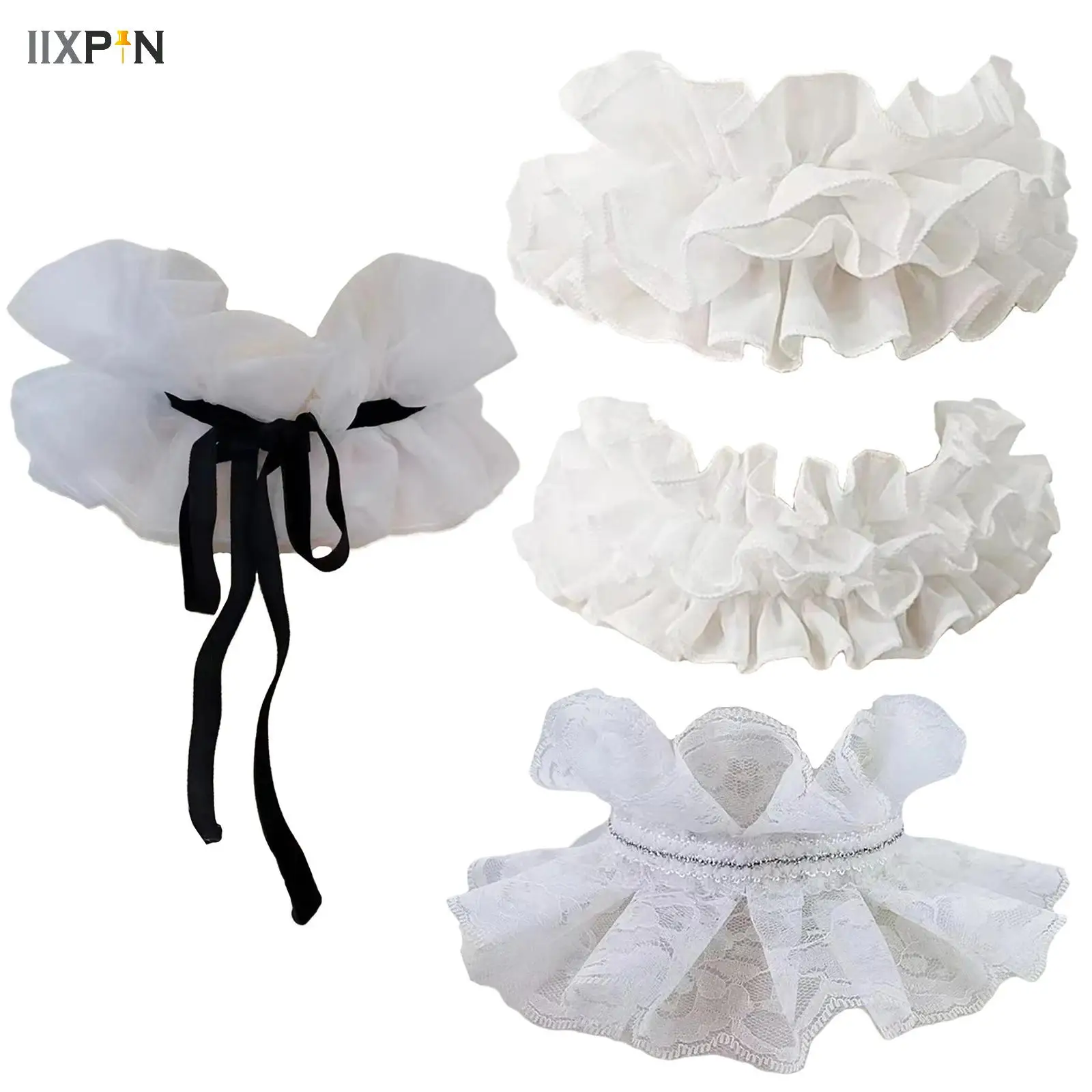 

Women Fashionable Ruffled Fake Collar Renaissance Tulle Vintage Layered Mesh Neck Lace-Up Detachable Collar Photography Props