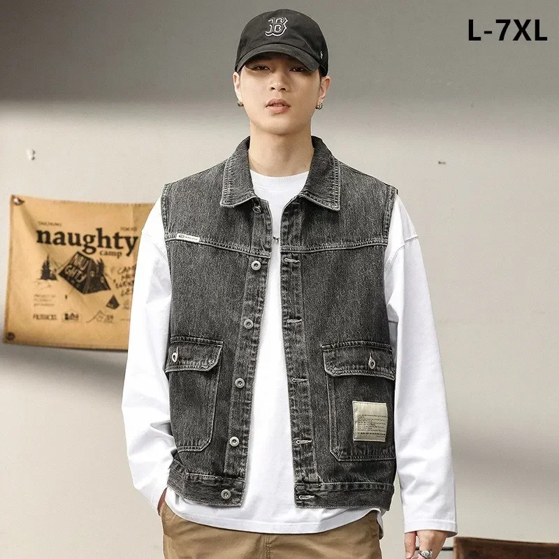 Men Denim Vest 7XL 6XL 5XL Plus Size Black Gray Outdoors Sleeveless Jacket Male Motorcycle Jeans Korean Cowboy Coat Waistcoat