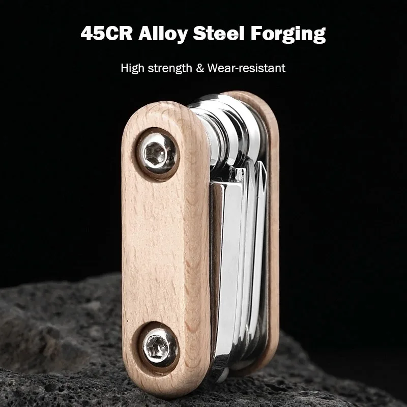 8 in 1 Multifunctional Bike Tools Portable Wood Pattern Road Bicycle Repair Tool High Quality Chrome Plating MTB Tool