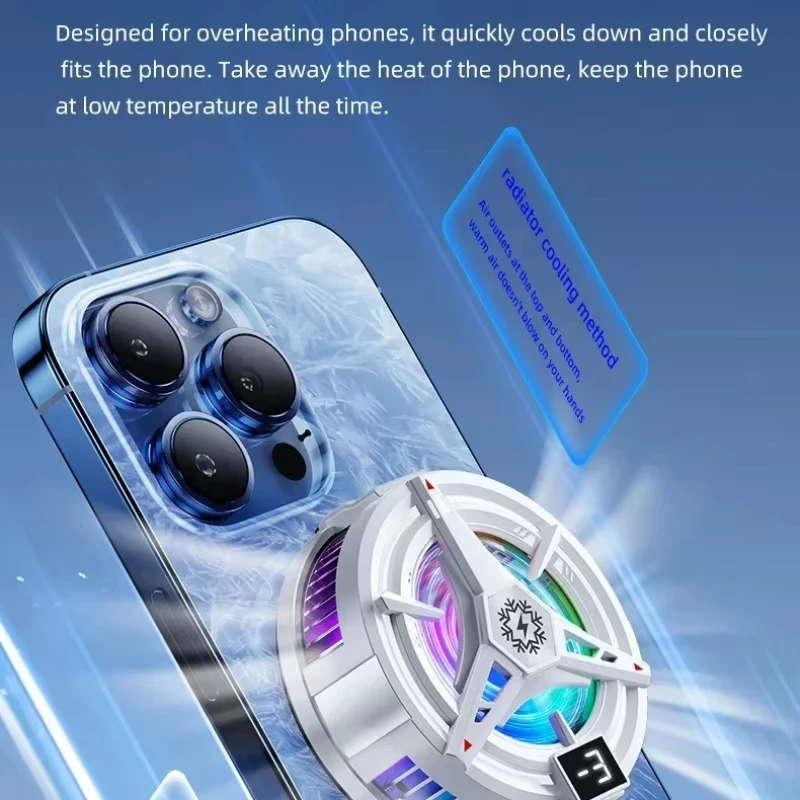 Three Gears Adjustable Mobile Phone Cooler Magnetic Suction Back Clip Semiconductor Cooling Radiator Back Clip with RGB Light