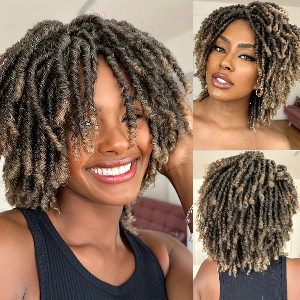 

Черный, коричневый, короткий вьющийся парик с дредами для женщин, термостойкие синтетические плетеные волосы, повседневные вечерние сменные волосы