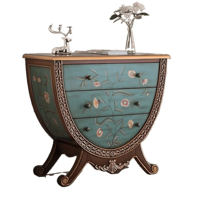 

European-style entrance table American-style bucket cabinet painted solid wood decorative cabinet corridor