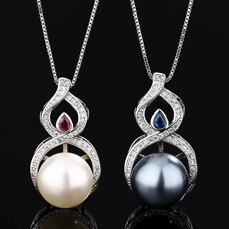 

New jewelry S925 silver plated 18K gold inlaid corundum version gourd pearl female gemstone pendant necklace 14mm