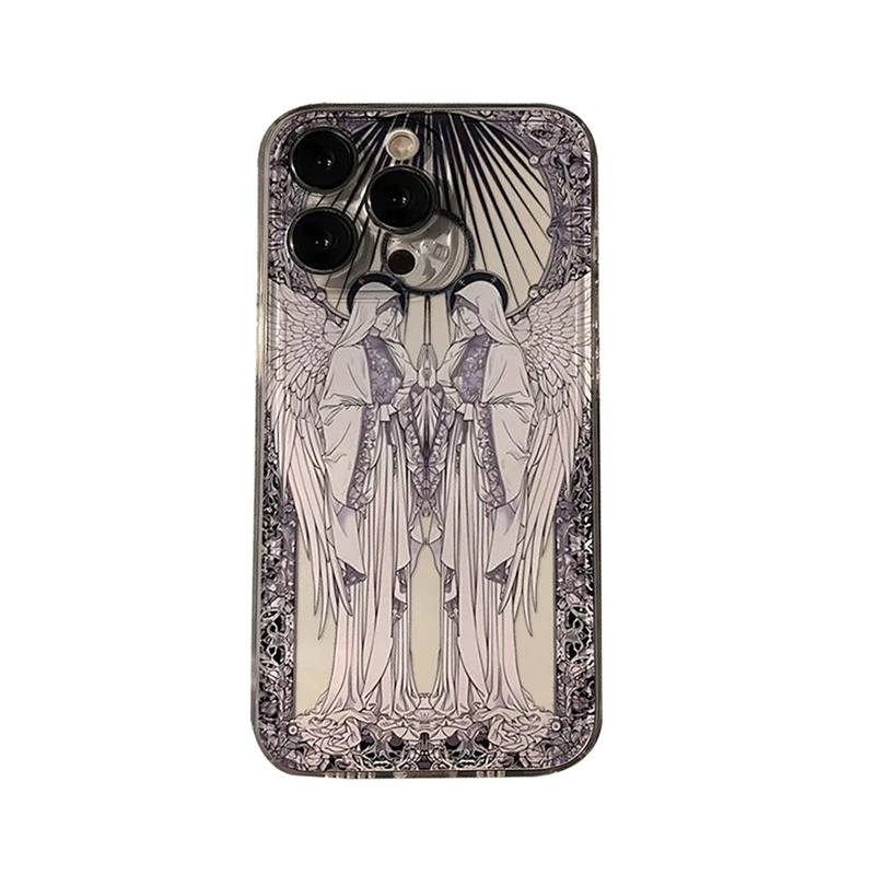 Modny biały anioł przezroczysty miękki futerał na iPhone 15 14 13 12 11 14 Pro Max XS XR SE 7 8 Plus luksusowy pokrowiec na telefon Coque