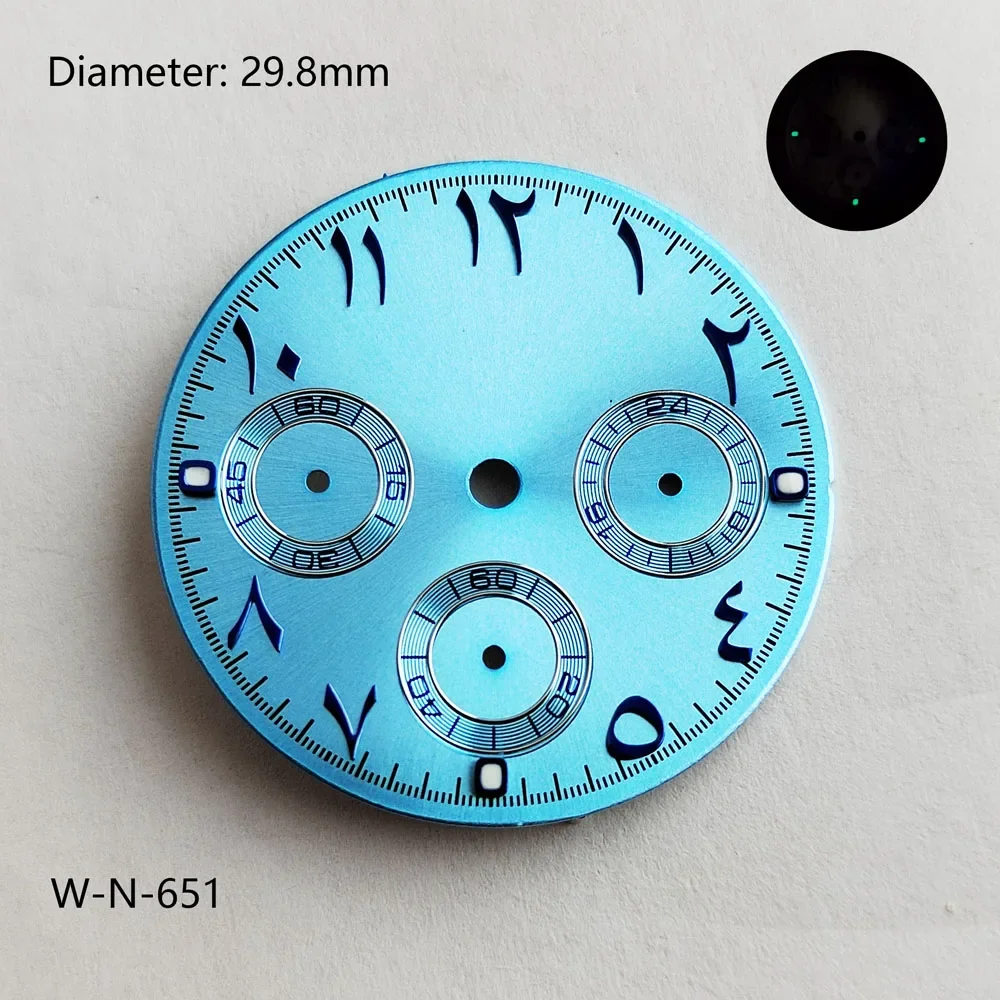 قرص VK63 مقاس 29.8 مم ذهبي وأخضر وأزرق ثلجي ومقياس عربي مناسب لساعة كرونوغراف بحركة كوارتز VK63 شعار مخصص #3