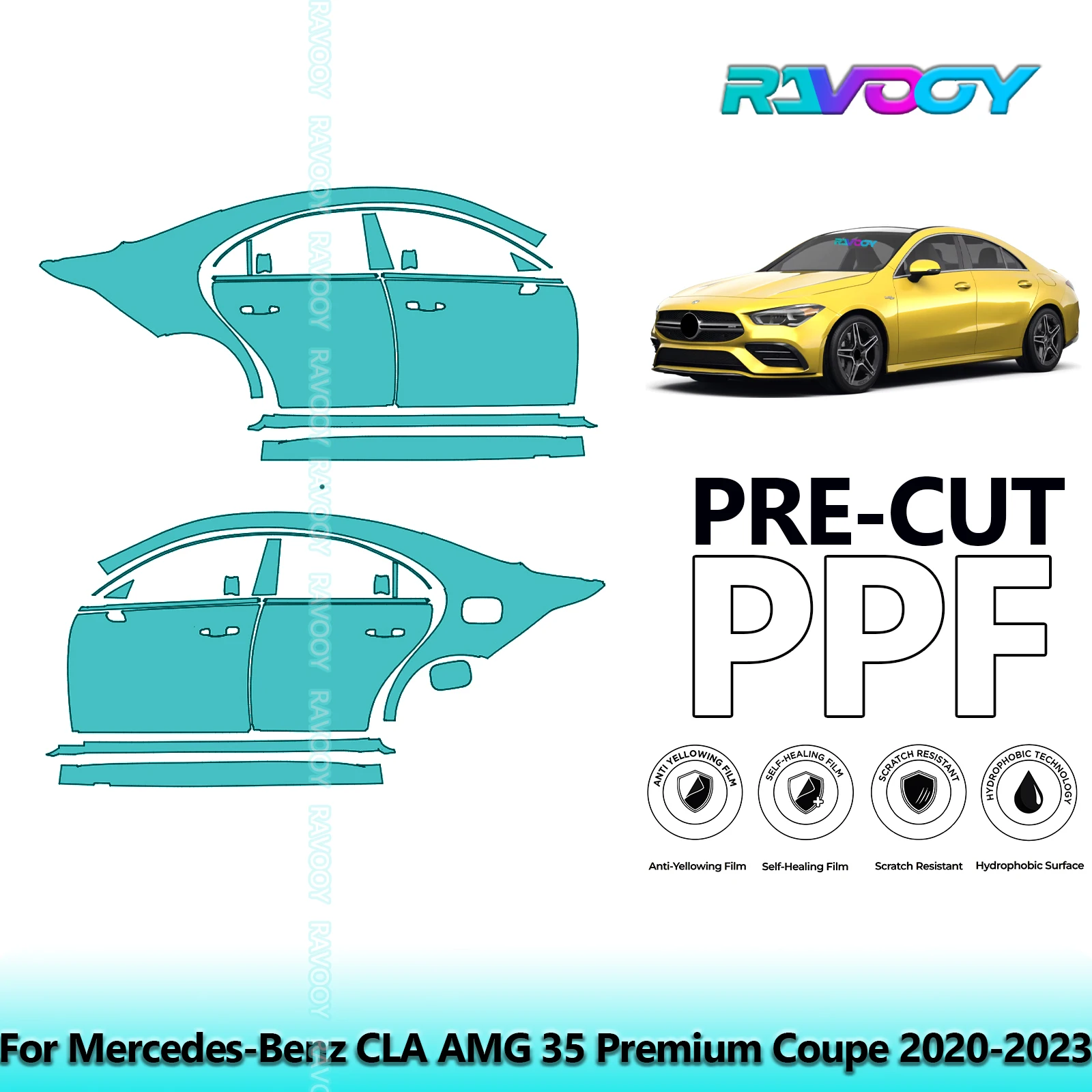 

For Mercedes-Benz CLA AMG 35 Premium Coupe 2020-2023 8.5mil Pre-Cut PPF Door & A/B Pillar Kit TPU Paint Protection Film Set