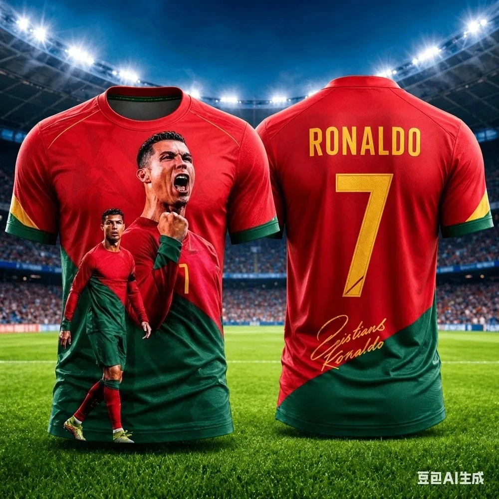 Cristiano Ronaldo's 2026 Sommer Neues 3D-gedrucktes Sport-Kinderfußball-T-Shirt - Schnelltrocknend und Atmungsaktiv – Detail 2