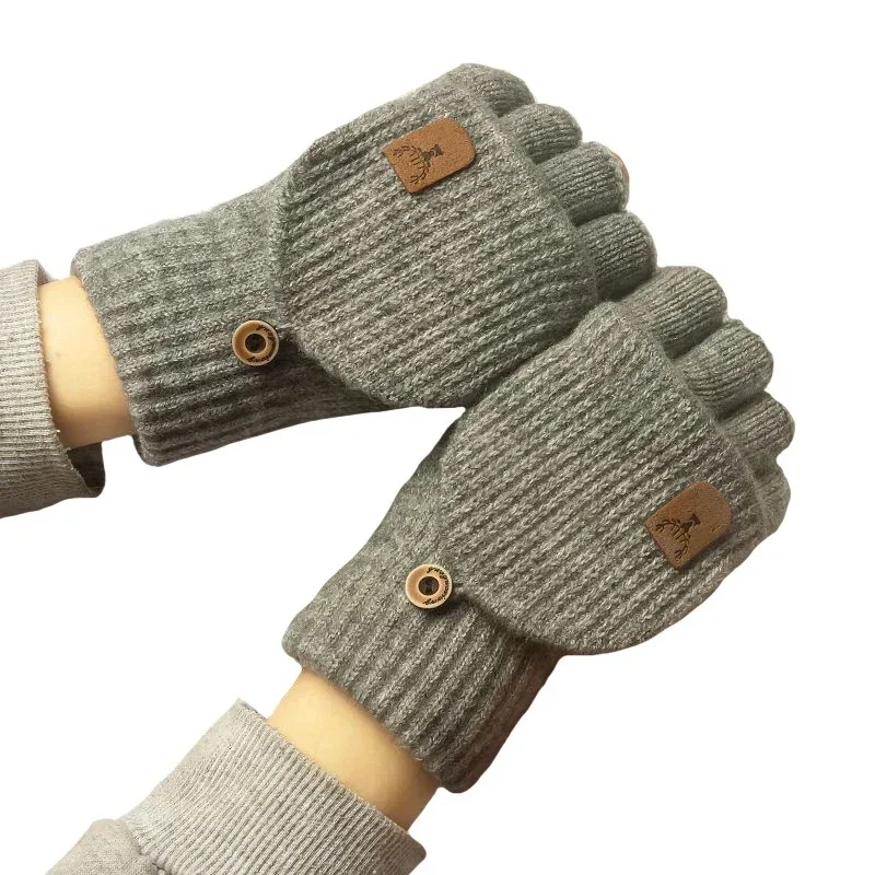 

Knitted Fingerless Gloves Winter Thicken Warm Touch Screen Gloves for Men Women Gloves Warm Half Finger Student Gloves