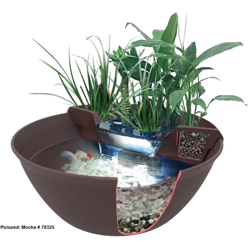 Aquascape 78325 AquaGarden Pond and Waterfall Kit Container Water Garden, Measures 23. 5-inch in Diameter and 9 7/8-inch Tall