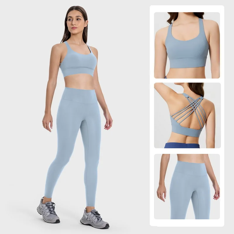 

Women's Pilates Yoga Wear Set Cross-Back Beauty Gathering Shock-Absorbing Sports Underwear Nude Butt Lifting Fitness P