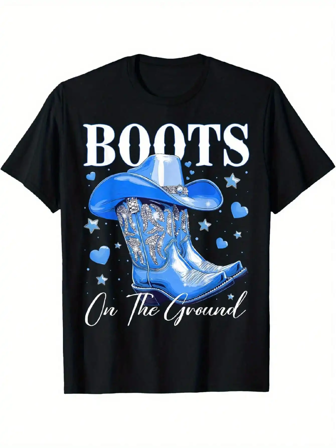 Camiseta con gráfico Western de Boots On The Ground para hombre, con botas de diamantes de imitación y cielo nocturno estrellado, ajuste cómodo, ropa para todas las estaciones