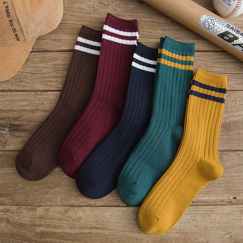 Calcetines sueltos japoneses para niñas, medias Harajuku de algodón a rayas, de colores sólidos