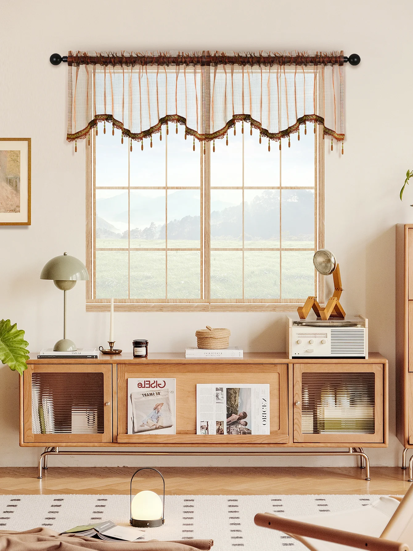 

1 шт. Однотонная прозрачная штора-валанс для гостиной, с карманом для карниза, коричневая короткая прозрачная штора с волнообразным узором, декор для домашнего интерьера