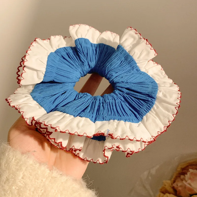 Women's New Scunchies Korean Style Lace Blue Large Intestine Hair Band Cute Headband High Ponytail Large Hair Band Headaccessory view 6