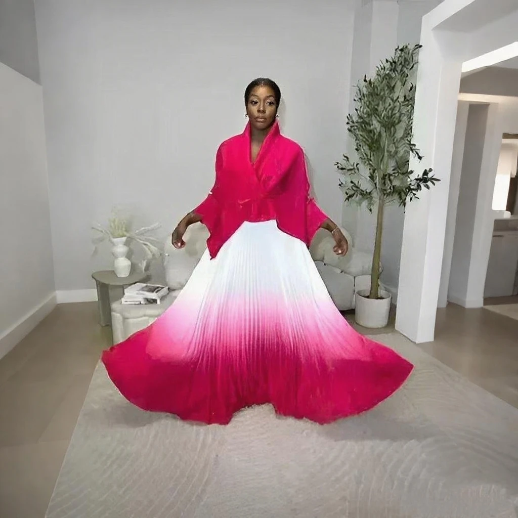 

Комплект из двух предметов с юбкой больших размеров Miyaki, плиссированный кардиган с градиентом и галстуком, приталенный крой, элегантный светский стиль, популярный модный топ + юбка в европейском и американском стиле