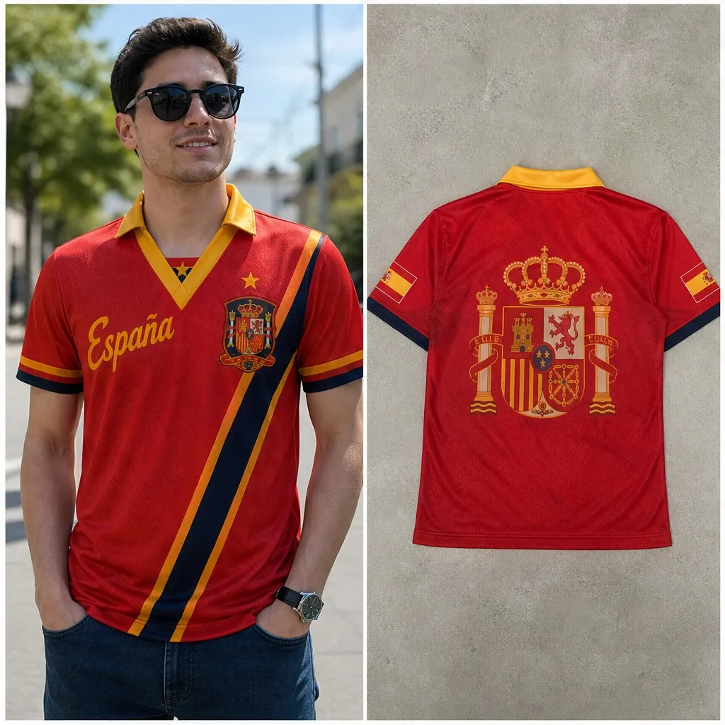 Camiseta Polo de Manga Corta para Hombre con Cuello en V, Diseño de Corona Española, Rayas, Estilo Tradicional, Veraniego, Urbano, Look Clásico