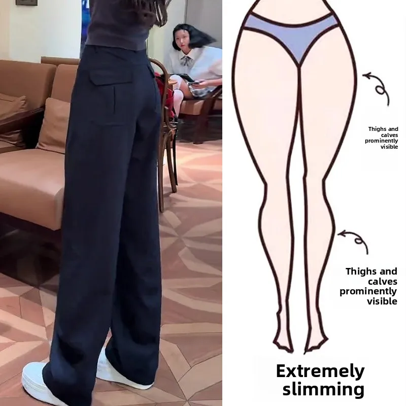 

Женские брюки с высокой талией, свободные, широкие, больших размеров (до 200 фунтов), темно-синие, повседневные, прямого кроя, стройнящие, для весны и лета