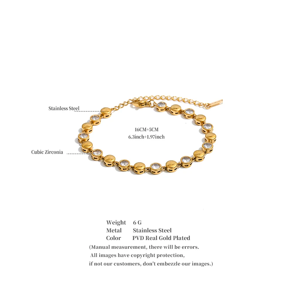 Yhpup Edelstahl-Armband mit runder Zirkonia-Kette, 18 Karat PVD-beschichtet, zartes Sommer- und Alltagsschmuckgeschenk – Detail 1