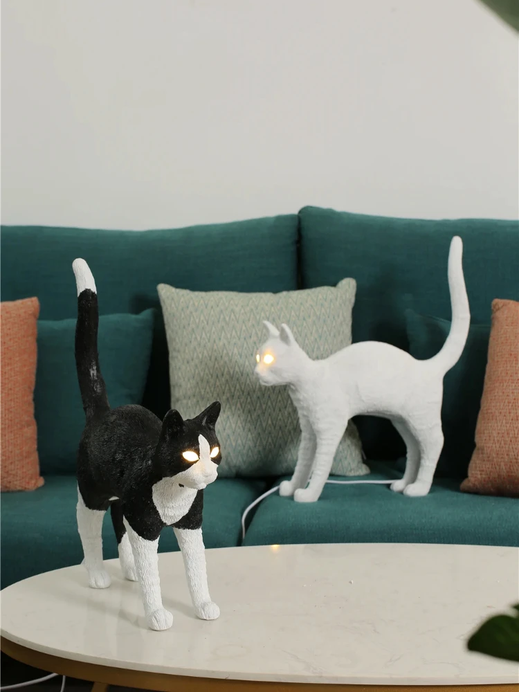 Nordic cat Table Lamp Resin animal table light for Bedroom Bedside office Dining Room hotel Designer black cat Desk Lamp