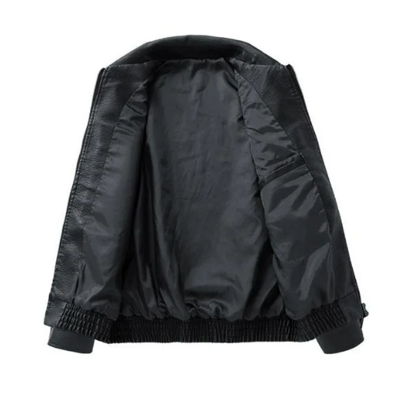 KIDWHXR Men Cargo Coat Autumn Turn Down Collar Pocket Man Leather Jacket Windproof Casual Long Sleeve Zipper Male Outerwear
