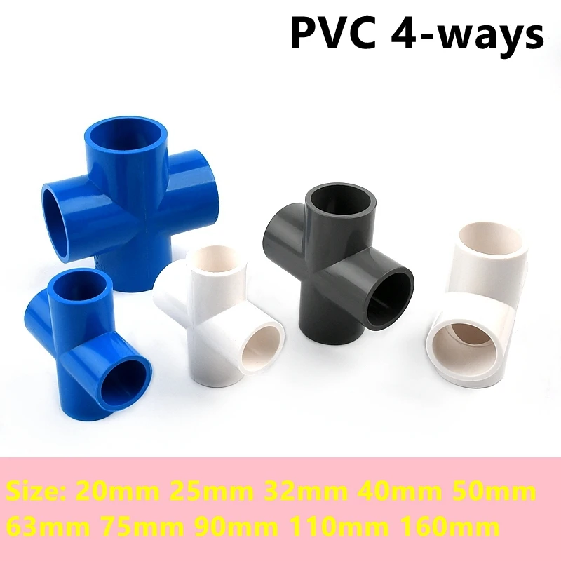 1pc 20~110mm PVC 4-ways Connector Garden Irrigation Water Pipe Fittings Home DIY Aquarium Fish Tank Tube Joints Pipe Cross